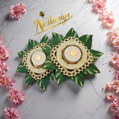 Leafy Elegant Tealight Holder(Set of 2) - Nestaariya