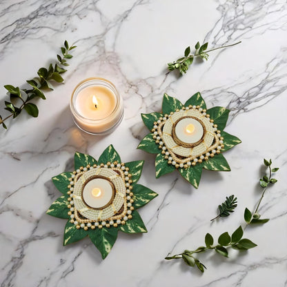 Leafy Elegant Tealight Holder(Set of 2) - Nestaariya