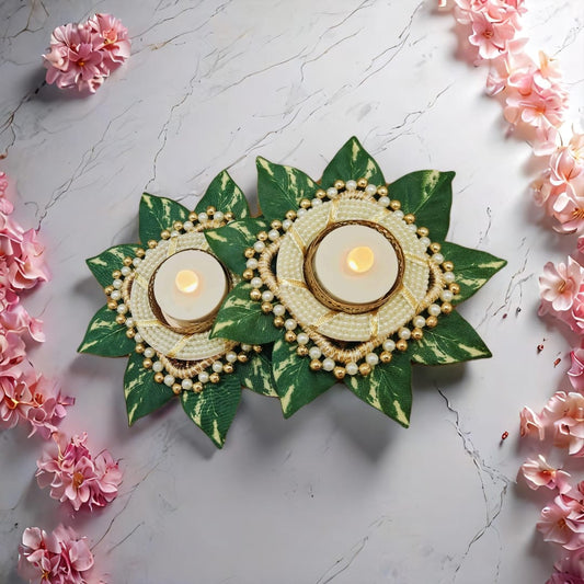 Leafy Elegant Tealight Holder(Set of 2) - Nestaariya