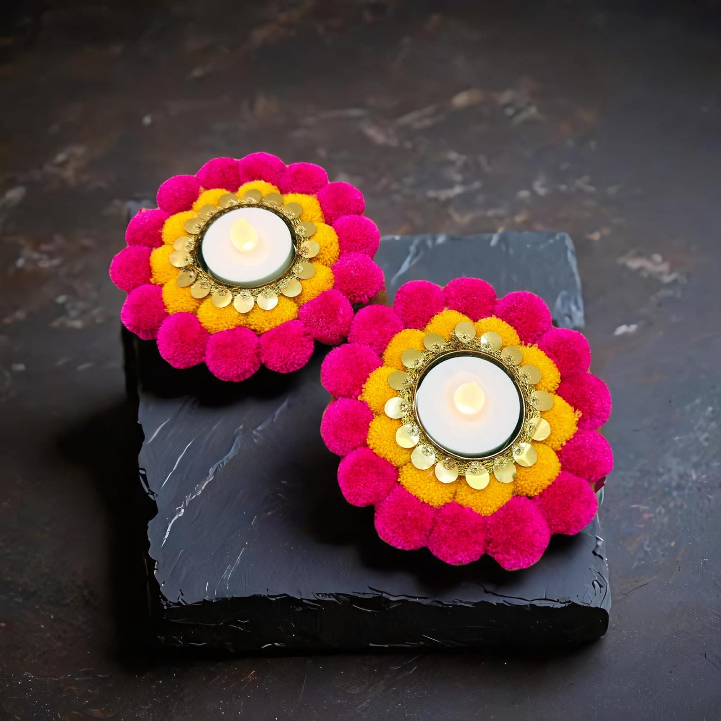 Pink & Yellow Tealight Holders(Set of 2) - Nestaariya