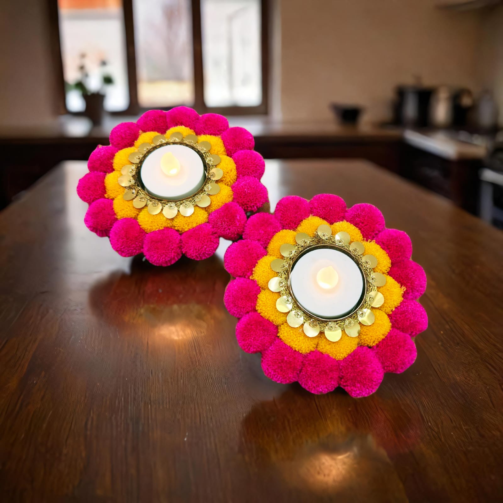 Pink & Yellow Tealight Holders(Set of 2) - Nestaariya