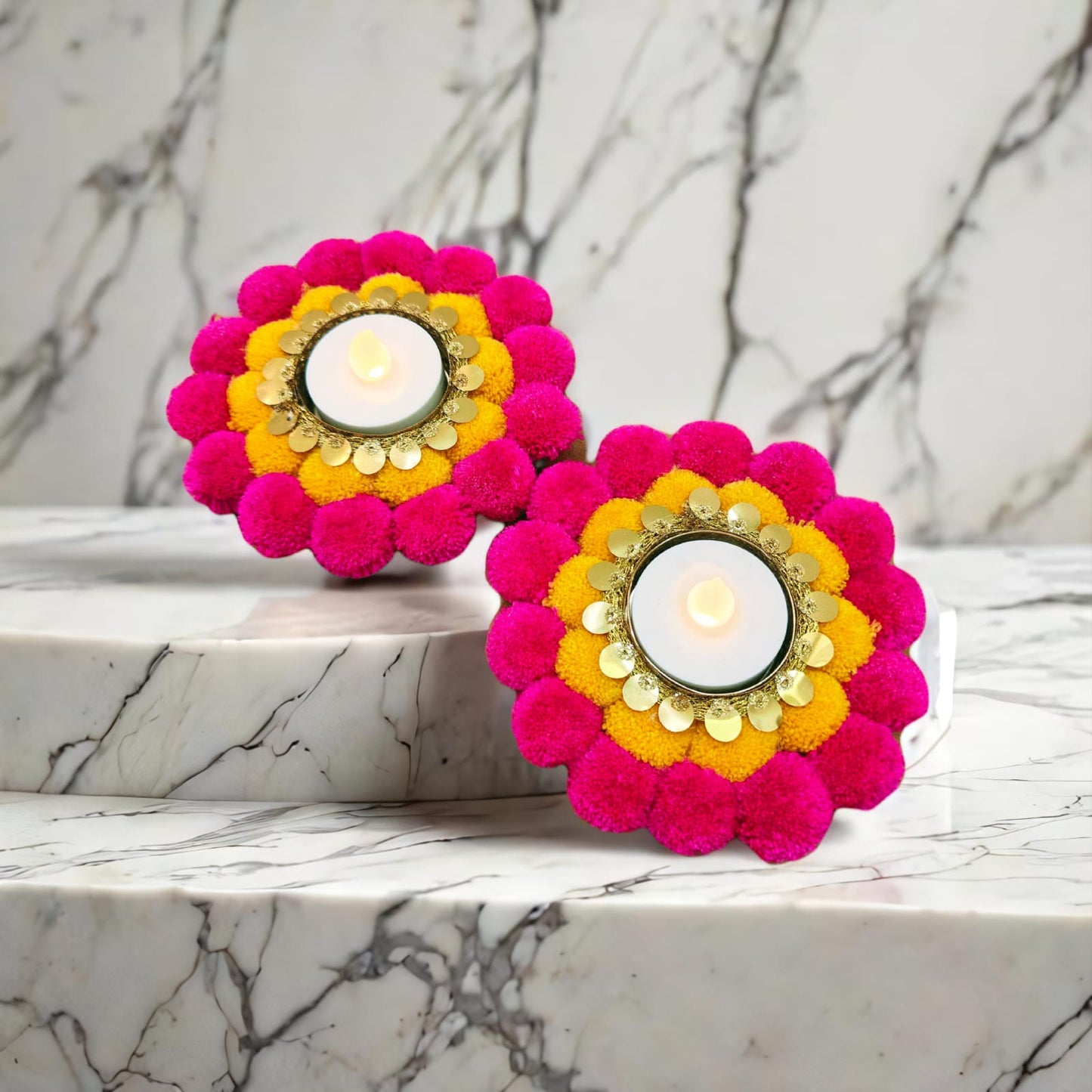 Pink & Yellow Tealight Holders(Set of 2) - Nestaariya