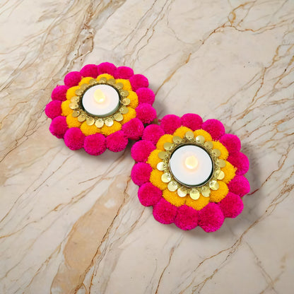 Pink & Yellow Tealight Holders(Set of 2) - Nestaariya