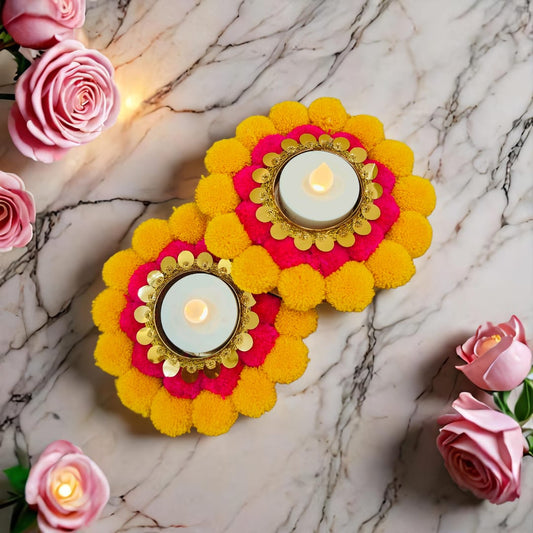 Yellow & Pink Tealight Holder (Set Of 2) - Nestaariya