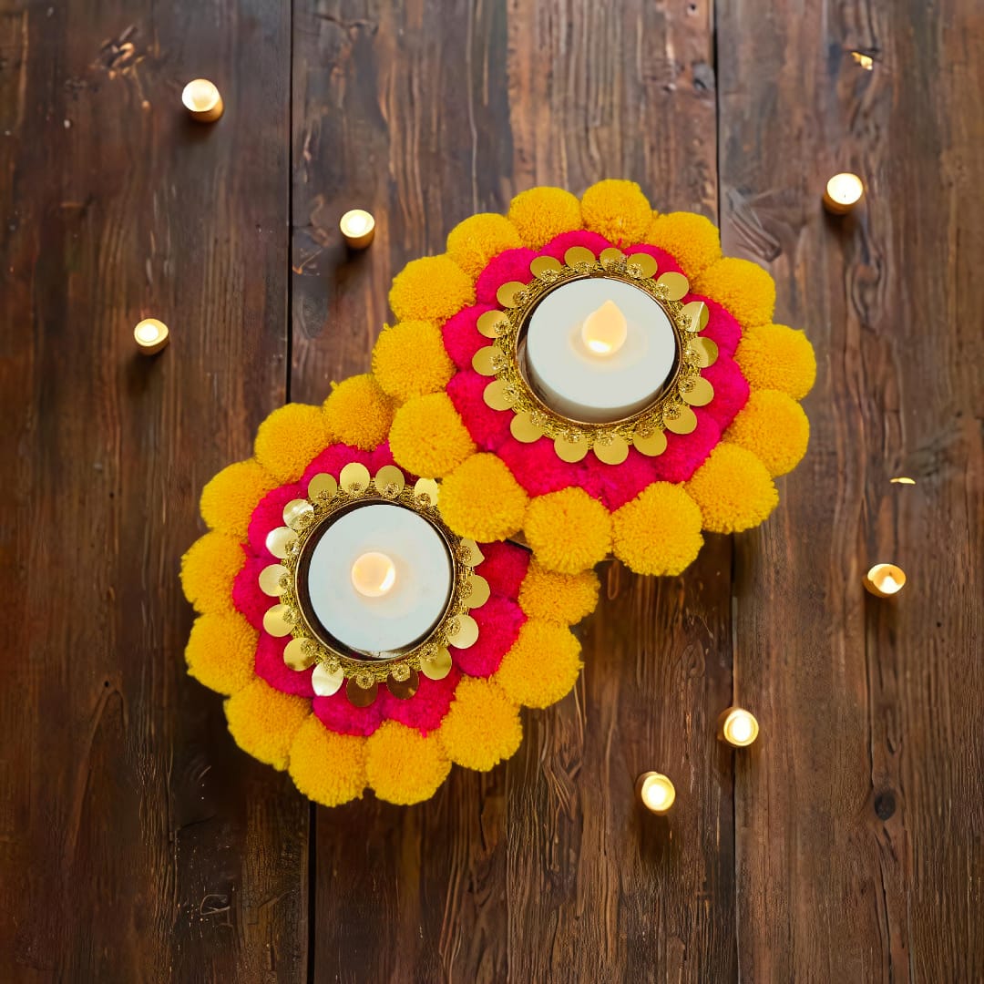 Yellow & Pink Tealight Holder (Set Of 2) - Nestaariya