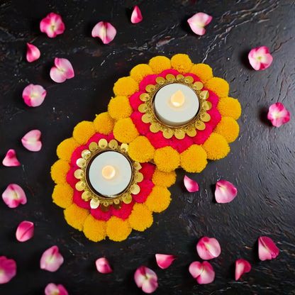 Yellow & Pink Tealight Holder (Set Of 2) - Nestaariya